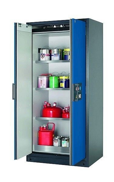 asecos Sicherheitsschrank Q-CLASSIC-90, Q90.195.090 in enzianblau RAL 5010 mit 3x Fachboden (Edelstahl), 30041-047-30047