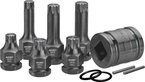 Hazet Schlag-, Maschinenschrauber Schraubendreher-Steckschlüsseleinsatz Satz, Vierkant hohl 20 mm, Vierkant hohl 12,5 mm, Außen-Sechskant 24 mm, 990S/11