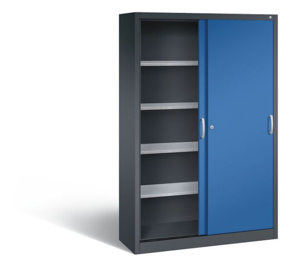 C+P Schiebetürenschrank Acurado, H1950xB1200xT400mm, Farbe: Schwarzgrau / Enzianblau, Bügelgriff, 2049-00 S10092