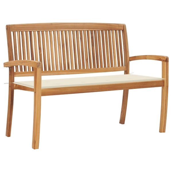 vidaXL Stapelbare Gartenbank mit Auflage 128,5 cm Massivholz Teak, 3063281