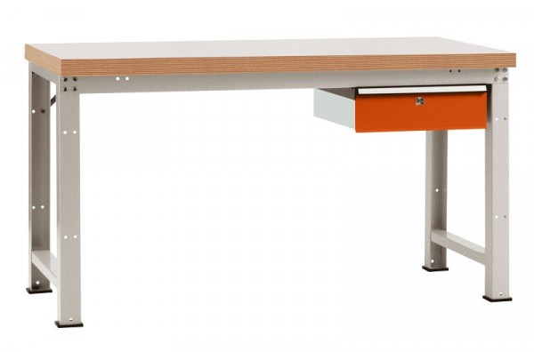 Manuflex Komplett-Werkbank Grund PROFI Standard mit Kunststoff-Platte, BxTxH = 1500 x 700 x 840 mm, Rotorange, WP5407.2001
