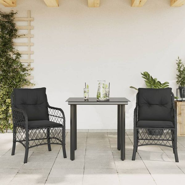 vidaXL 3-tlg. Bistro-Set mit Kissen Schwarz Poly Rattan, 3212103