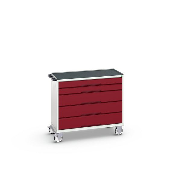 bott verso mobiler Schubladenschrank, mit 5 Schubladen und Abrollrand, BxTxH: 1050 x 550 x 965 mm, Lichtgrau / Purpurrot, 16927052.24