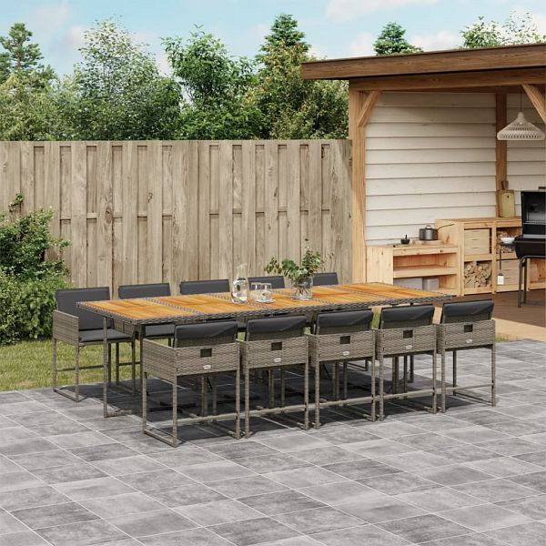 vidaXL 11-tlg. Garten-Essgruppe mit Kissen Grau Poly Rattan, 3278065
