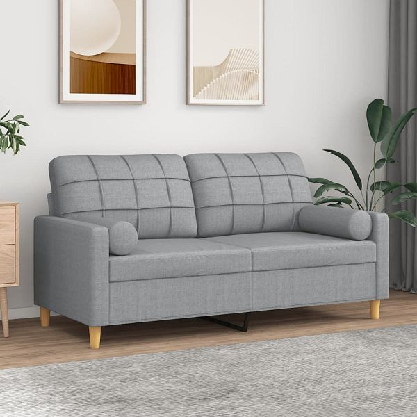 vidaXL 2-Sitzer-Sofa mit Zierkissen Hellgrau 140 cm Stoff, 3200782