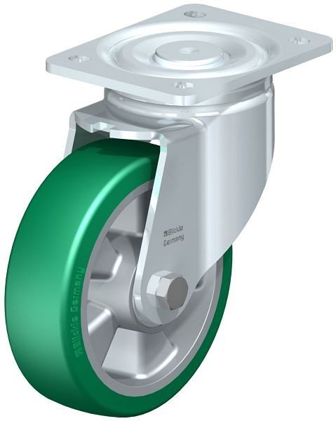 Blickle LH-ALST 160K Stahlblech-Lenkrolle, Schwerlast-Ausführung, mit Anschraubplatte, Blickle Softhane®, Grün, 579540