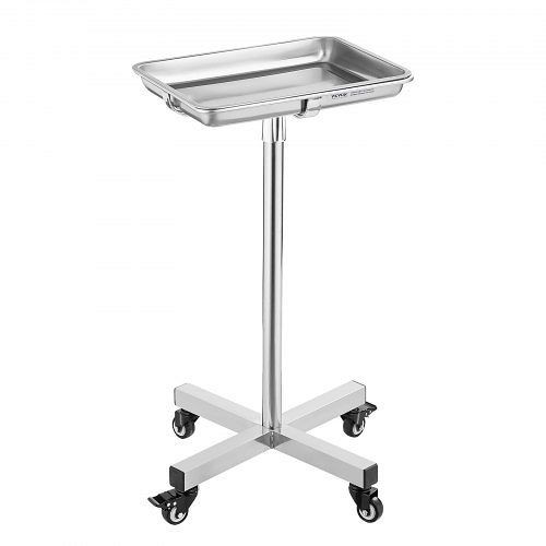 VEVOR Laborwagen Edelstahl, abnehmbare Tabletts, Tragkraft 16 kg, Höhe 64-101 cm, für Spa/Klinik, Silber, SYSTCECKFS411UNA4V0
