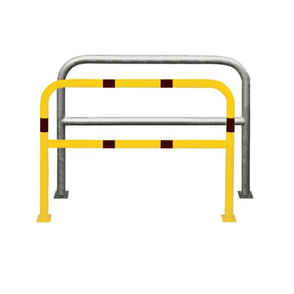 Stein HGS Anlehnbügel/Absperrbügel -Sylt-, 1000mm, gelb beschichtet mit schwarzen Streifen, mit Querholm, Bügel: Ø 60 mm, 21957b-gsw