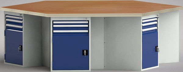 KLW Standard-Werkbank in Sechseckform mit Buchen-Multiplexplatte in 6-Eck-Form 2338 x 2700 x 40 mm L x B x S, WS620N-1350M40-E8010