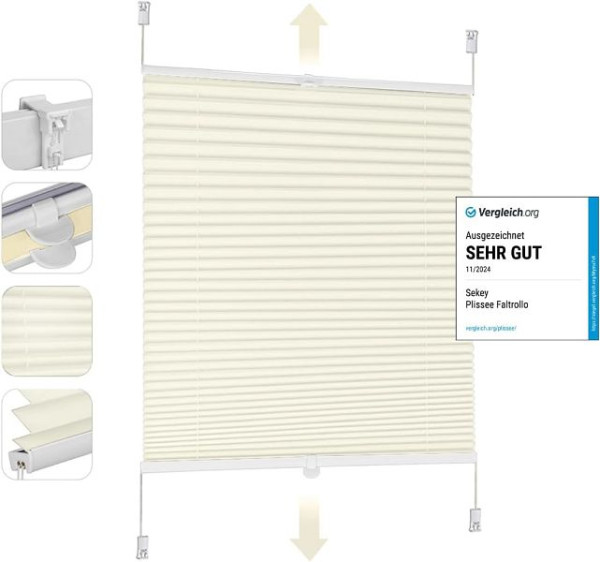 Sekey Plissee Klemmfix ohne Bohren 130 x 150 cm Faltrollo Jalousie für Tür & Fenster Blickdicht Sichtschutz Beige, BL-1432