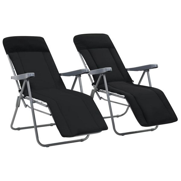 vidaXL Klappbare Gartenstühle mit Polstern 2 Stück Schwarz, 44319