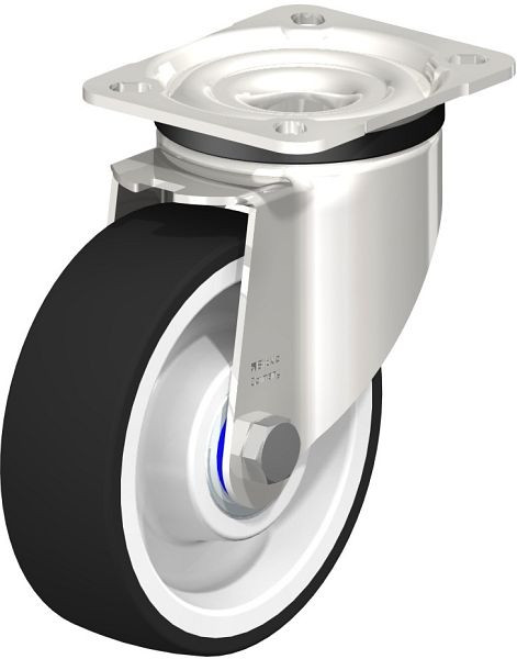 Blickle LKX-POTH 125XK-1 Edelstahl-Schwerlast-Lenkrolle mit Anschraubplatte, Thermoplastisches Polyurethan, Grau, 754897
