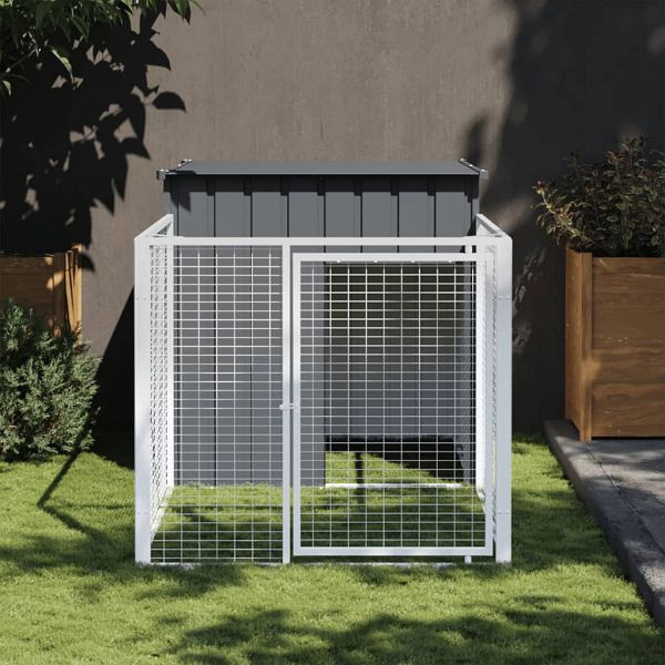 vidaXL Hundehütte mit Auslauf Anthrazit 110x201x110cm Verzinkter Stahl, 172357