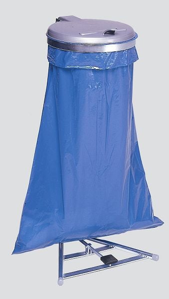 VAR Müllsackständer mit Fußpedal, verzinkt, Kunststoff-Deckel silber, 10245