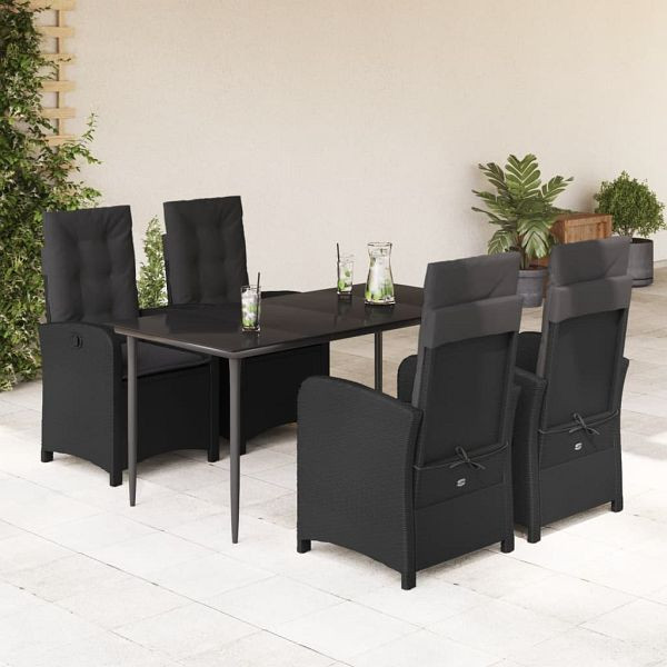 vidaXL 5-tlg. Garten-Essgruppe mit Kissen Schwarz Poly Rattan, 3212314