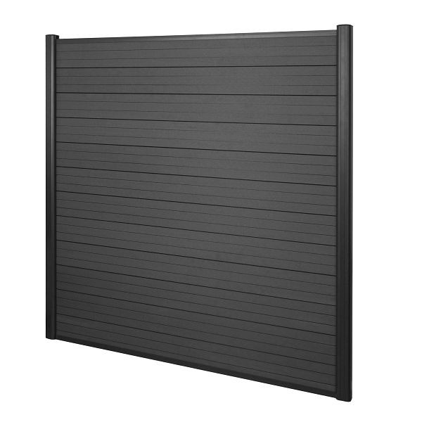 Mendler WPC-Sichtschutz Sarthe, Windschutz Zaun, Alu-Pfosten, Basiselement, 1,90m anthrazit, 64994+64995+64996