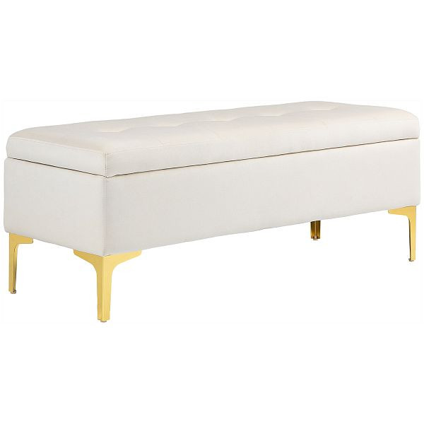 HOMCOM Aufbewahrungsbank Bankett 2-in-1 Gepolsterte Samt-Sitzfläche mit Metallfüßen 120 x 44 x 44,5 cm Grau und Gold, 838-449V01BG
