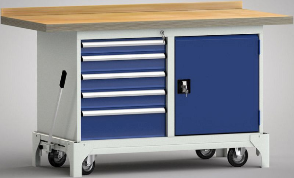 KLW Fahrbare Standard-Werkbank - 1500 x 700 x 866 mm L x B x H, links 75EA/3x100EA/175EA, rechts Tür, WS782N-1500M40-E7021