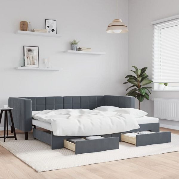 vidaXL Tagesbett Ausziehbar mit Schubladen Dunkelgrau 90x200 cm Samt, 3196740
