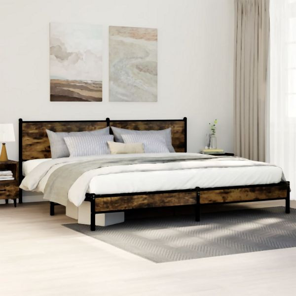vidaXL Metallbett ohne Matratze Räuchereiche 193x203 cm, 3301379