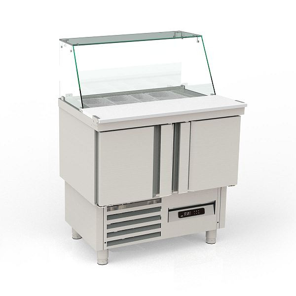 Vaiotec TOPLINE Saladette 700 / 2-fach mit Türen, Glasaufsatz schräg, GN 1/6, Breite: 925 mm, 11603