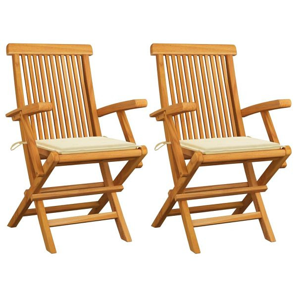 vidaXL Gartenstühle mit Creme Kissen 2 Stück Massivholz Teak, 3062489