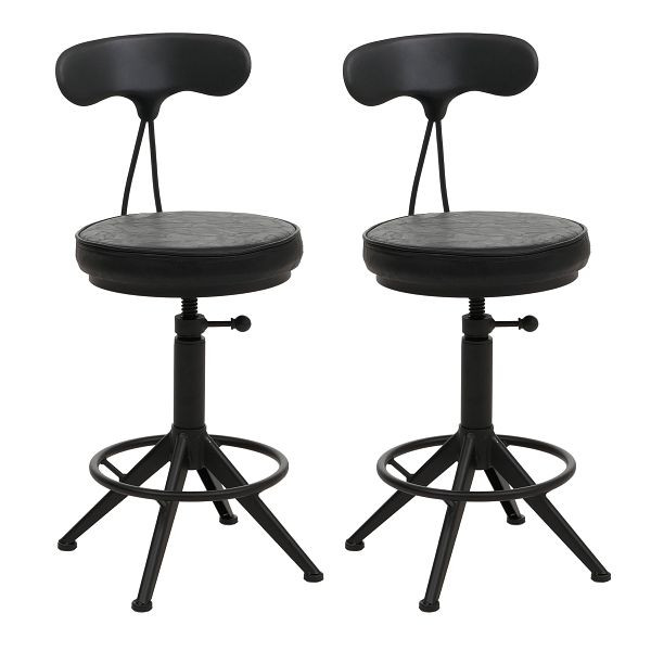 Mendler 2er-Set Barhocker HWC-O84, Barstuhl Drehhocker Industrial höhenverstellbar, Kunstleder Metall, schwarz, 118591