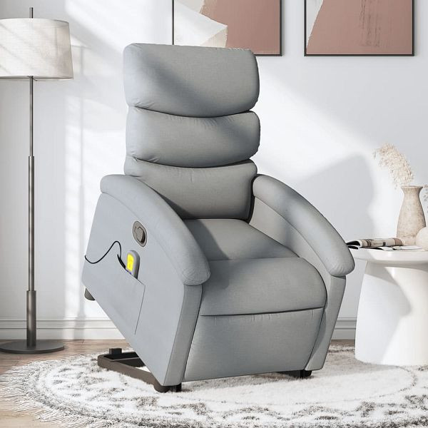 vidaXL Massagesessel mit Aufstehhilfe Hellgrau Stoff, 3203990