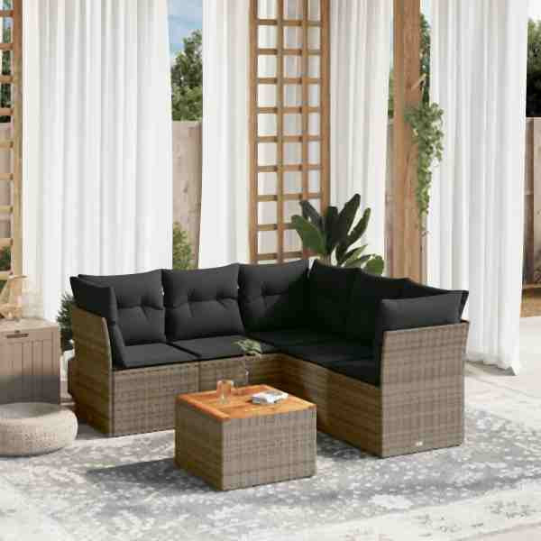 vidaXL 6-tlg. Garten-Sofagarnitur mit Kissen Grau Poly Rattan, UV-beständig, 3255969