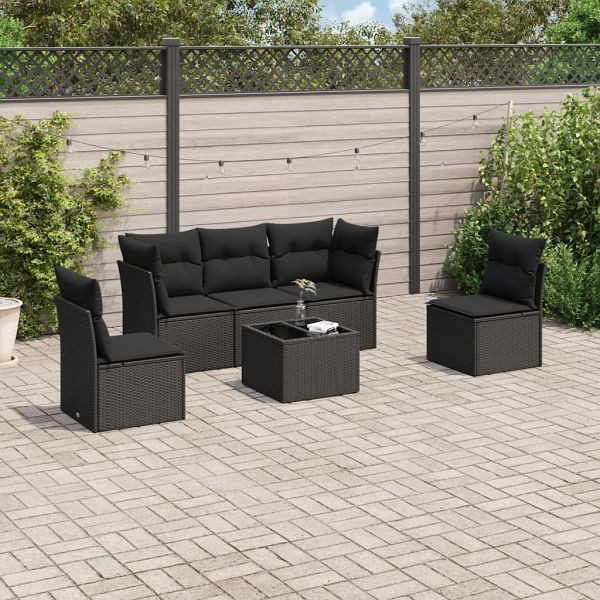 vidaXL 6-tlg. Garten-Sofagarnitur mit Kissen Schwarz Poly Rattan, 3217355