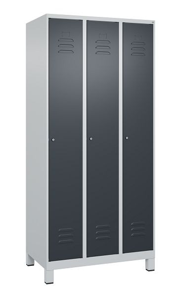 C+P Umkleidespind Classic PLUS, Füße, 3 Abteile, 1950x900x500mm, 7035/7016, Zylinderschlösser, 080010-30 S10023