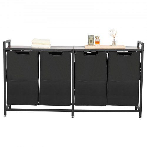 VEVOR Wäschekorb Wäschesortierer mit Tischplatte, 4 Beuteln (600D Oxford) & Metallrahmen, für schmutzige Kleidung, Schwarz, XYLEKJSMCLS11BFTV001V0