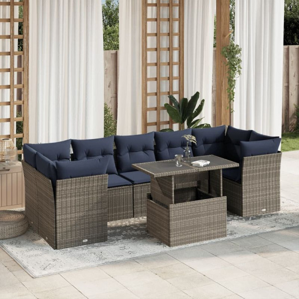 vidaXL 8-teiliges Gartensofa-Set mit Kissen, grau, Polyrattan, 3266401