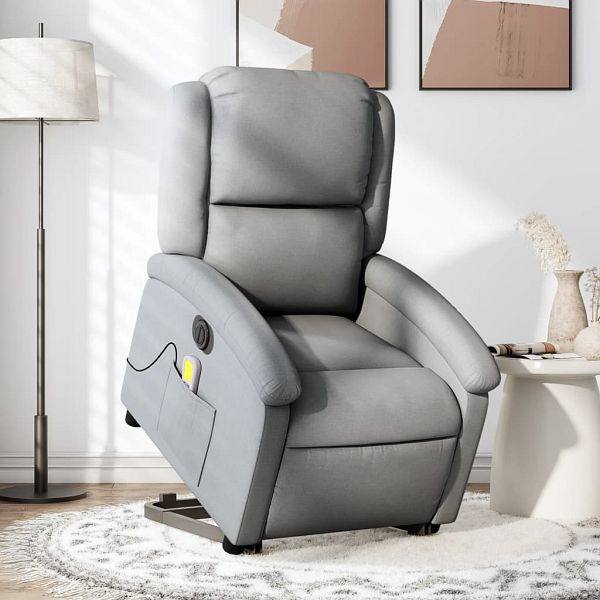 vidaXL Elektrischer Massagesessel mit Aufstehhilfe Hellgrau Stoff, 3204200