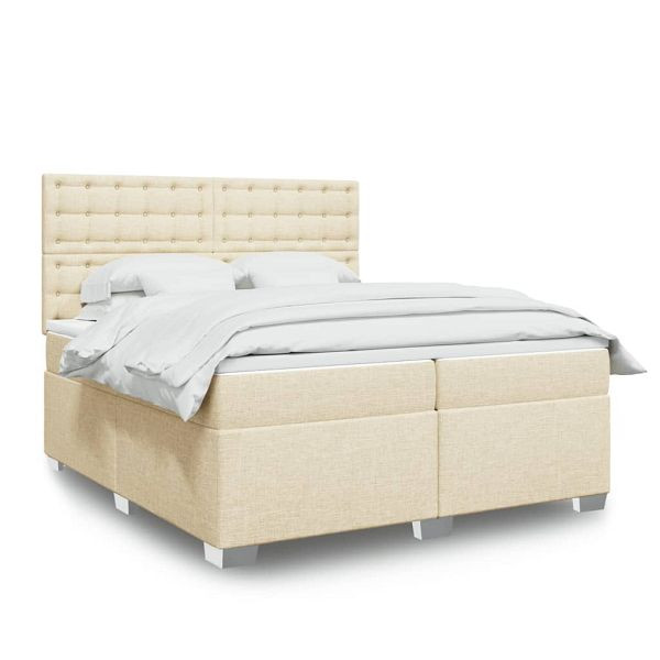 vidaXL Boxspringbett mit Matratze Creme 200x200 cm Stoff, 3292914