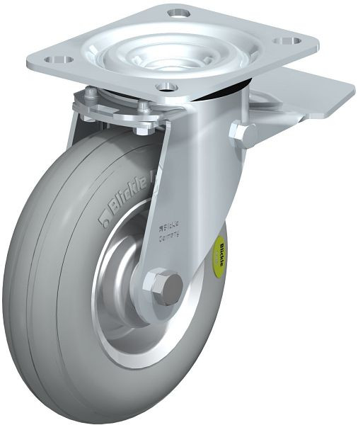 Blickle L-VW 125R-ST-SG Stahlblech-Lenkrolle, mittelschwere Ausführung, mit Anschraubplatte & Feststeller, Weichgummi, Grau, 849915