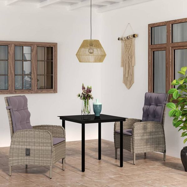 vidaXL 3-teilig Garten-Essgruppe mit Auflagen Grau und Schwarz, 3099359