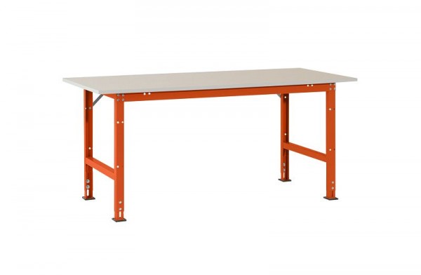 Manuflex Packtisch PACKPOOL Standard mit Melaminplatte, BxTxH = 1500 x 800 x 760-870 mm, Rotorange, AS0011.2001