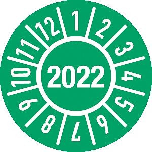 Moedel Prüfplakette Jahr 2022 mit Monaten, Folie-Spezialkleber, Ø 30 mm, VE: 10 Stück/Bogen, 99924