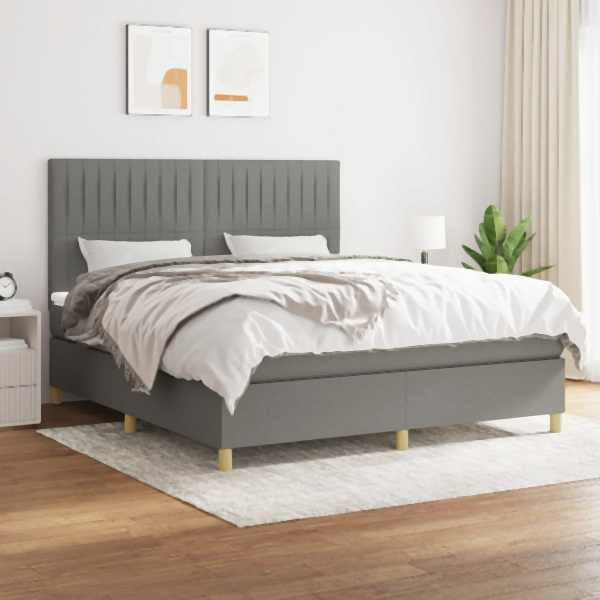 vidaXL Boxspringbett mit Matratze Dunkelgrau 160x200 cm Stoff, 3142506