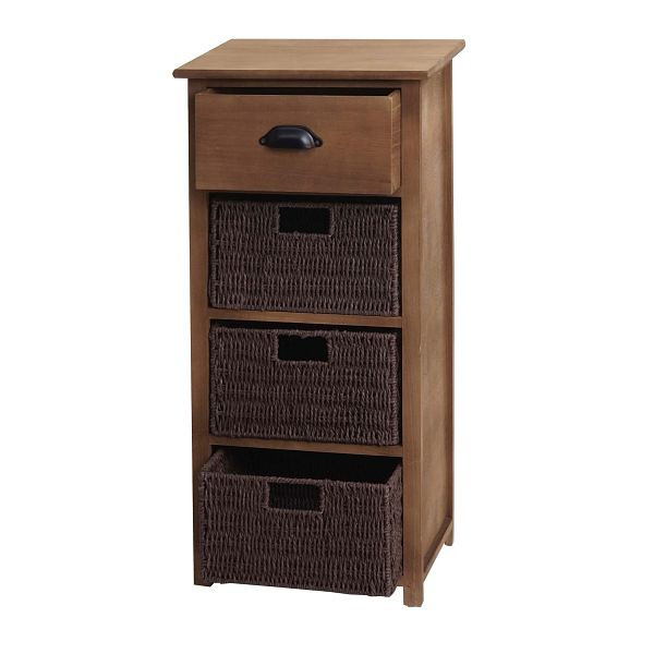 Mendler Kommode HWC-K84 mit Körben, Schrank Schubladenschrank, Holz 83x40x29cm, dunkelbraun, Körbe dunkelbraun, 97646