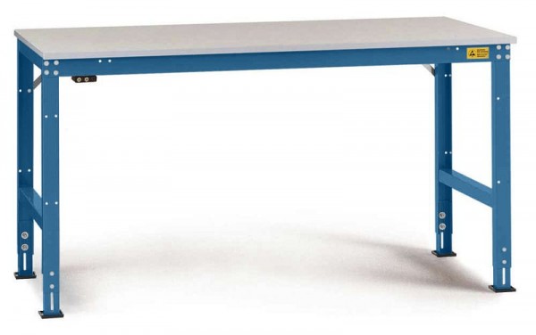 Manuflex ESD-Arbeitstisch UNIVERSAL Standard Grundtisch mit Melaminplatte, BxTxH = 1500 x 1200 x 763-873 mm, Brillantblau, LU4078.5007
