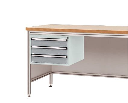 Manuflex Gehäuse-Unterbau für ALU-Arbeitstische, Nutzhöhe 300 mm mit 3 Schubfächern, für Tischtiefe 600 mm, Alusilber, ZB4625.9006