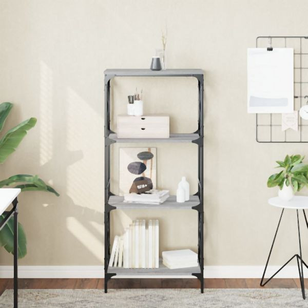 vidaXL Bücherregal 4 Böden Grau Sonoma 59x35x132 cm Holzwerkstoff, 837620