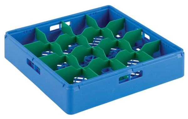 ZANUSSI Gläserkorb Kunststoff, blau, mit Facheinteilungen und geneigtem Boden, Fassungsvermögen: 16 Gläser, Maße: 500 x 500 x 105 mm, 406867023