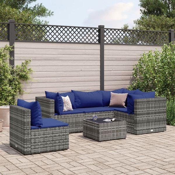 vidaXL 6-teilig Garten-Lounge-Set mit Kissen Grau Poly Rattan, 3308167