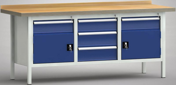 KLW Profi-Werkbank - 2000 x 700 x 905 mm L x T x H (ERGO-Version), links & rechts 150EA/Tür, mittig 150EA/2x175EA, WP247E-2000M45-E7025