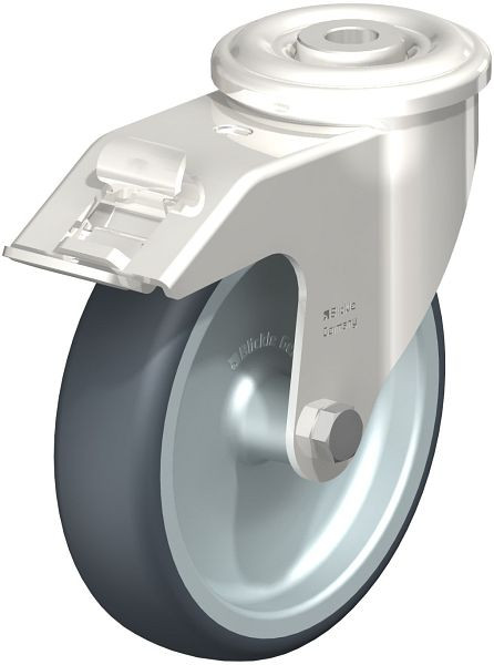 Blickle LEXR-TPA 127G-FI Edelstahl-Lenkrolle mit Rückenloch & Feststeller, Thermoplastisches Gummi-Elastomer, Grau, 639922