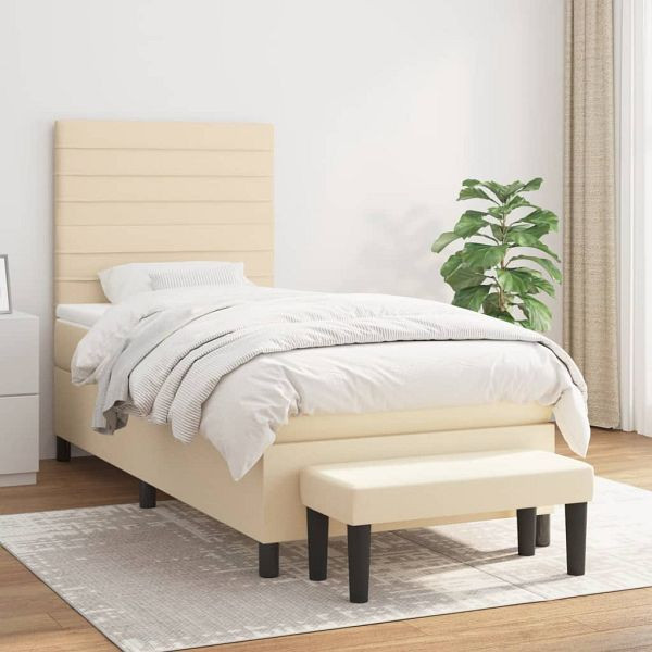 vidaXL Boxspringbett mit Matratze Creme 90x200 cm Stoff, 3136650