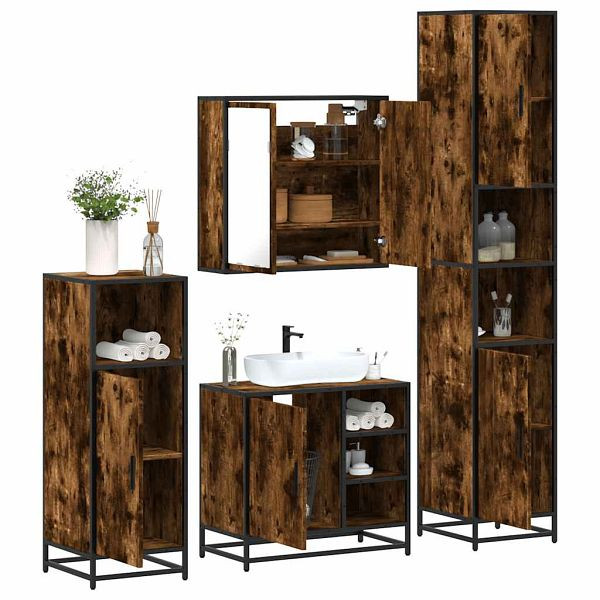 vidaXL 4-tlg. Badmöbel-Set Räuchereiche Holzwerkstoff, 3301207